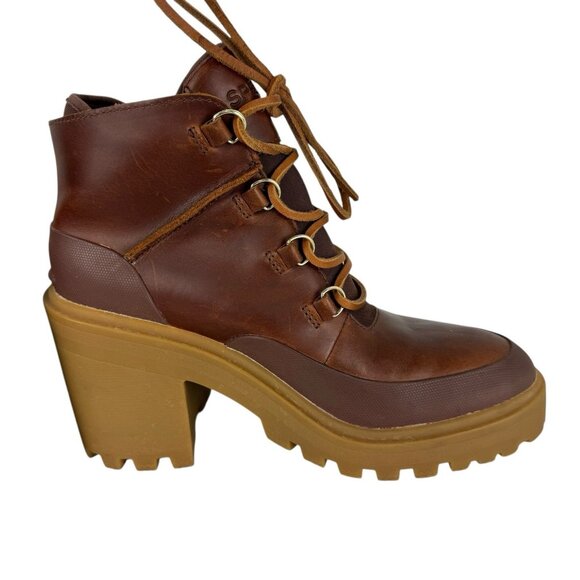 Sperry Pretty Tough Ankle Boots Brown Leather Block Heel Lace Up Platform Size 8 - Picture 7 of 15